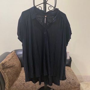 Free People Low Down Henley Top Ivory White Half Button Up